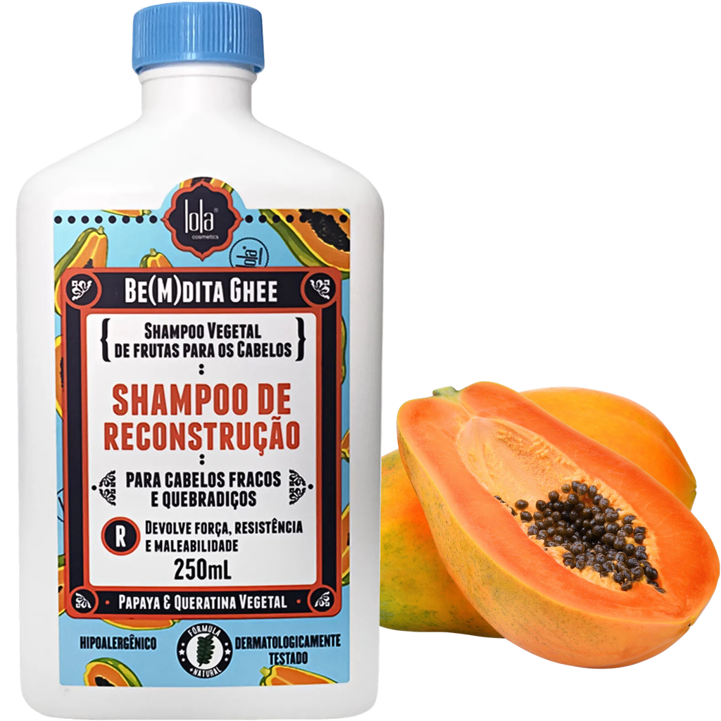 Shampoing reconstructeur "Be(M)dita Ghee Reconstrução, Papaia e Queratina Vegetal" Lola 250ml