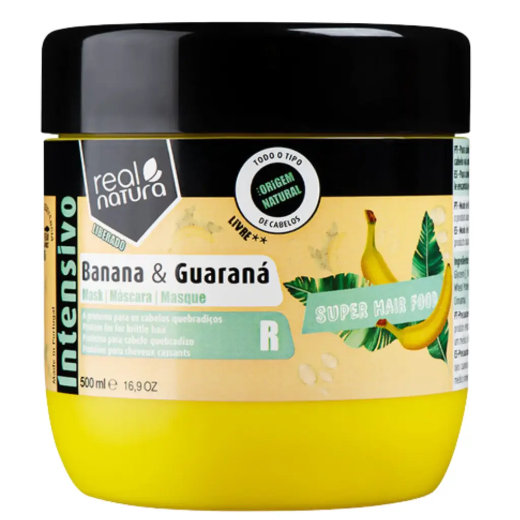 Máscara Reconstrutora "Super Hair Food - Banana e Guaraná, Vit. A e C" Real Natura 500ml