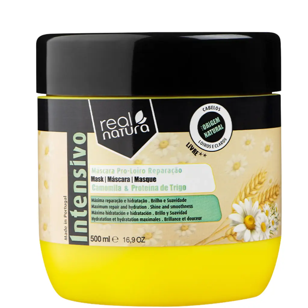 Masque Réparateur pour Cheveux Blonds - Pro-Loiro Reparação - Camomille et Protéine de Blé - Real Natura 500ml