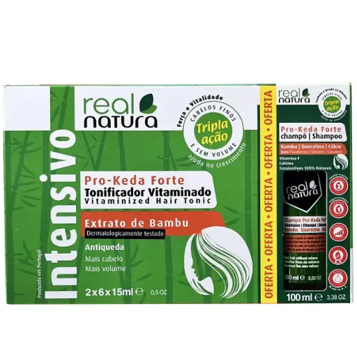 [5600493404498] Kit Vitaminé - Pro-Keda Forte - Anti-Chute - Extrait de Bambou et Kératine Végétale' Real Natura 12x15ml + Shampooing