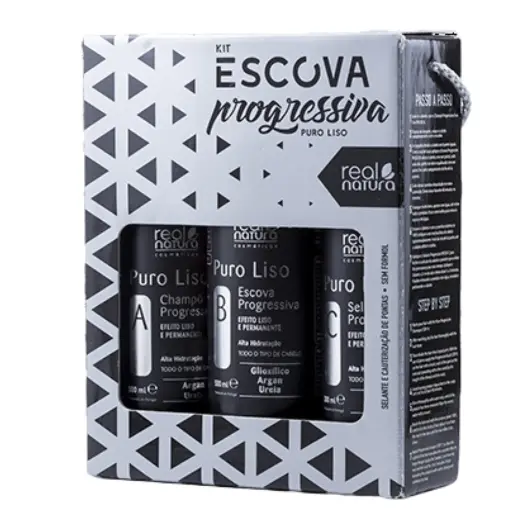 Alisamento Escova Progressiva Sem Formol - Puro Liso 3 Passos ABC - Real Natura 300ml 500ml 300ml