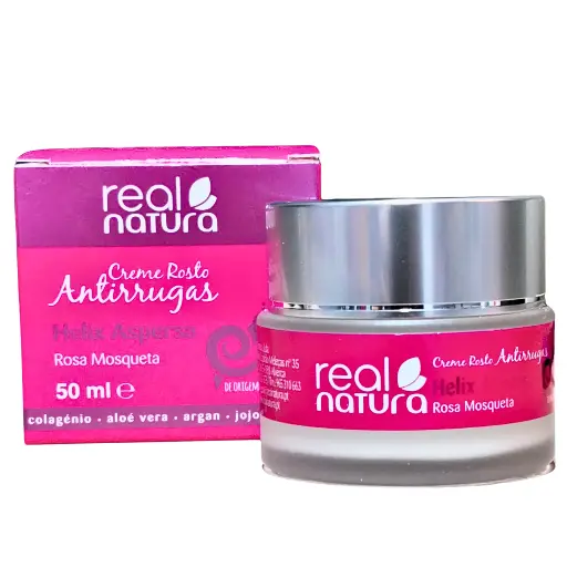 [5600493400018] Creme Facial de Dia - Anti-Rugas - com Proteção Solar - Helix Aspersa Rosa Mosqueta - Real Natura 50ml